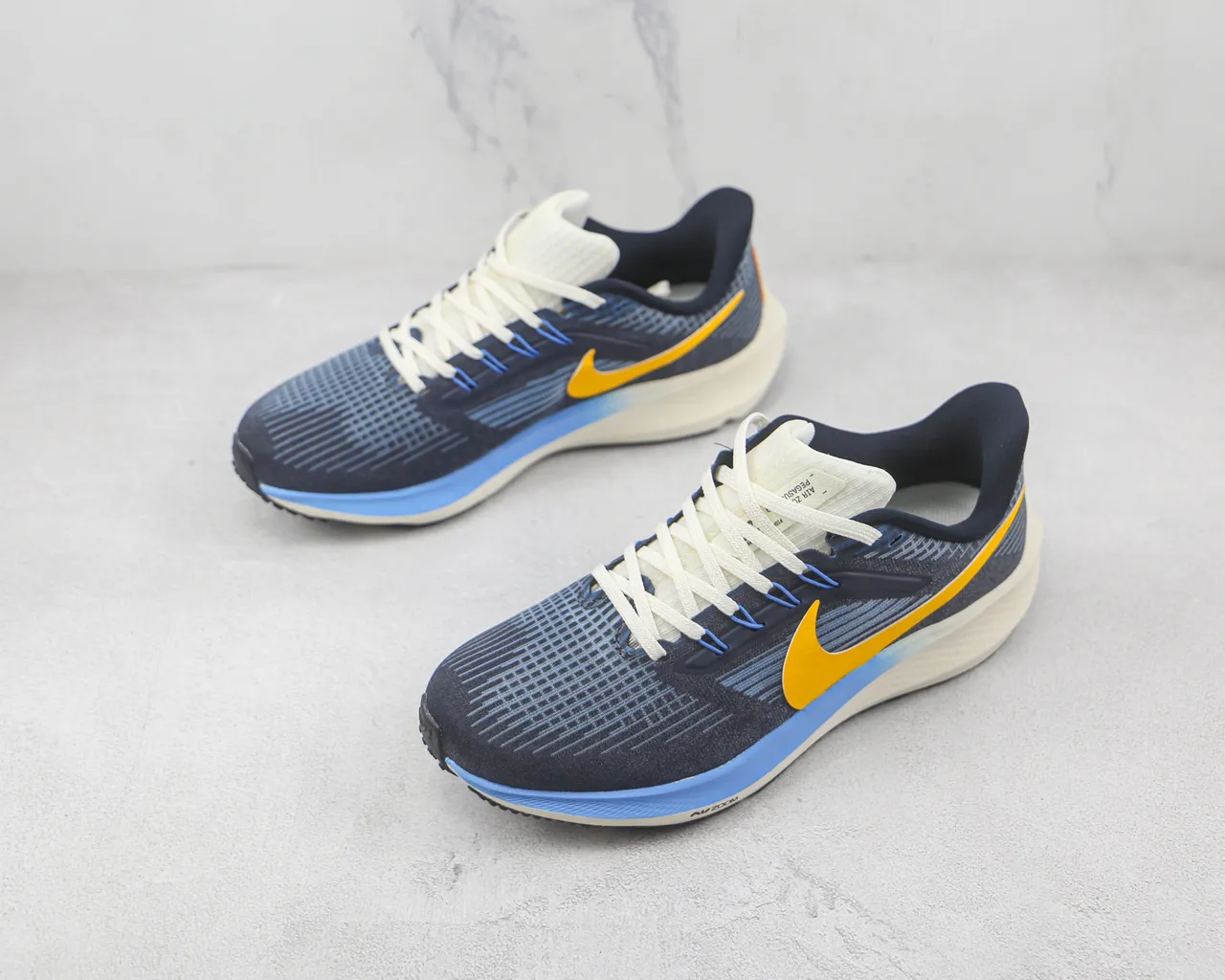 Nike Air Zoom Pegasus Navy Yellow Engineered Knit Upper Layered Foam Midsole Running Shoes 4
