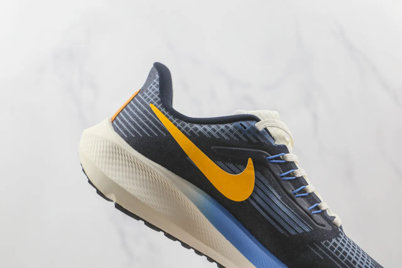 Nike Air Zoom Pegasus Navy Yellow Engineered Knit Upper Layered Foam Midsole Running Shoes 5