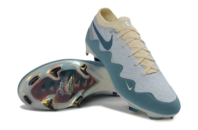 Nike Beige Bleu Overlays Ondulés Synthétiques Contrefort Talon Iridescent Firm-Ground Chaussures de Football 4