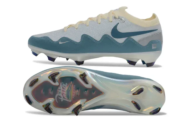Nike Beige Bleu Overlays Ondulés Synthétiques Contrefort Talon Iridescent Firm-Ground Chaussures de Football 6
