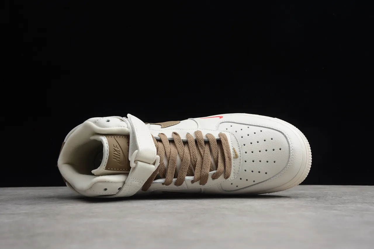 Nike Beige Brown High-Top Leather Upper Lifestyle Sneakers 4