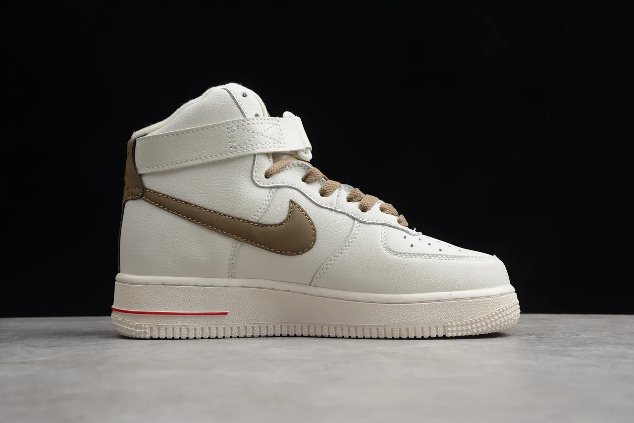 Nike Beige Brown High-Top Leather Upper Lifestyle Sneakers 5