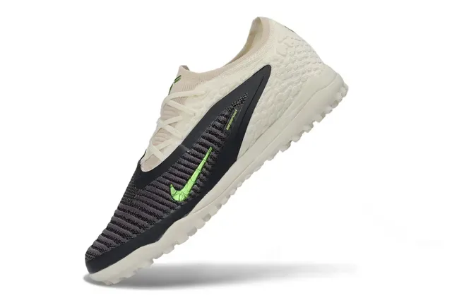 Nike Beige Green Knit Upper Textured Off-White Base Turf Soccer Shoes 2