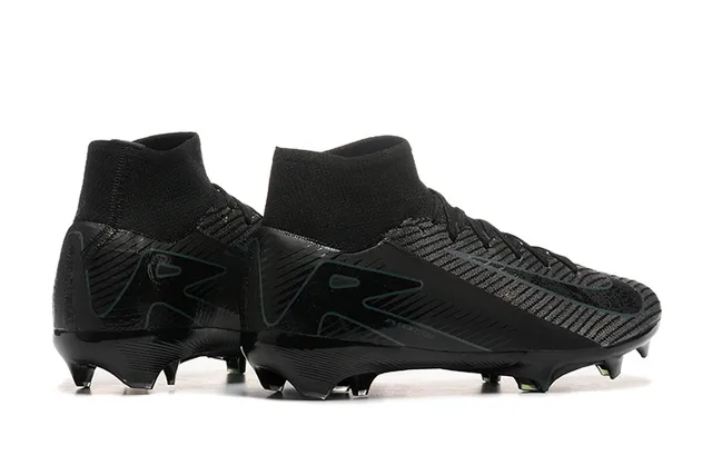 Nike Black Blue High-Cut Sock-Fit Collar Textured Knit Upper Firm-Ground Soccer Shoes 2