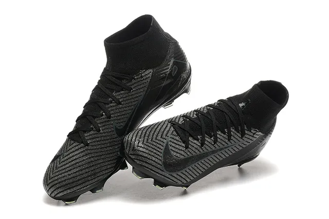 Nike Black Blue High-Cut Sock-Fit Collar Textured Knit Upper Firm-Ground Soccer Shoes 3