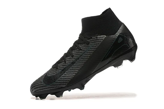 Nike Black Blue High-Cut Sock-Fit Collar Textured Knit Upper Firm-Ground Soccer Shoes 5