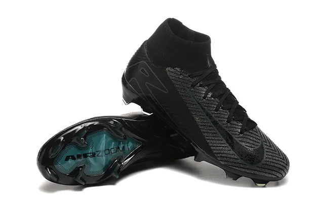 Nike Black Blue High-Cut Sock-Fit Collar Textured Knit Upper Firm-Ground Soccer Shoes 6