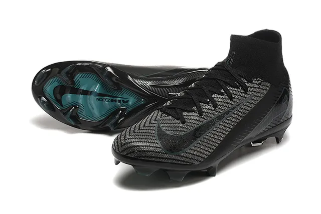 Nike Black Blue High-Cut Sock-Fit Collar Textured Knit Upper Firm-Ground Soccer Shoes 7
