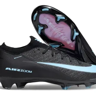 Nike Black Blue Low-Cut Sock-Fit Upper Textured Flyknit Construction Firm-Ground Soccer Shoes