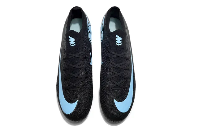 Nike Black Blue Low-Cut Sock-Fit Upper Textured Flyknit Construction Firm-Ground Soccer Shoes 2