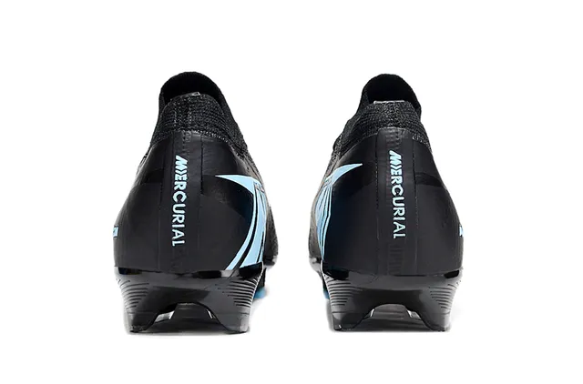 Nike Black Blue Low-Cut Sock-Fit Upper Textured Flyknit Construction Firm-Ground Soccer Shoes 3