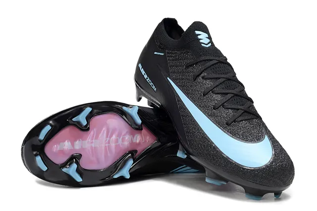Nike Black Blue Low-Cut Sock-Fit Upper Textured Flyknit Construction Firm-Ground Soccer Shoes 4