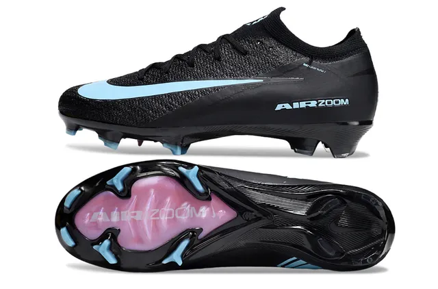 Nike Black Blue Low-Cut Sock-Fit Upper Textured Flyknit Construction Firm-Ground Soccer Shoes 6