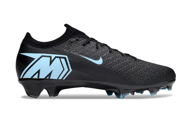 Nike Black Blue Low-Cut Sock-Fit Upper Textured Flyknit Construction Firm-Ground Soccer Shoes 7