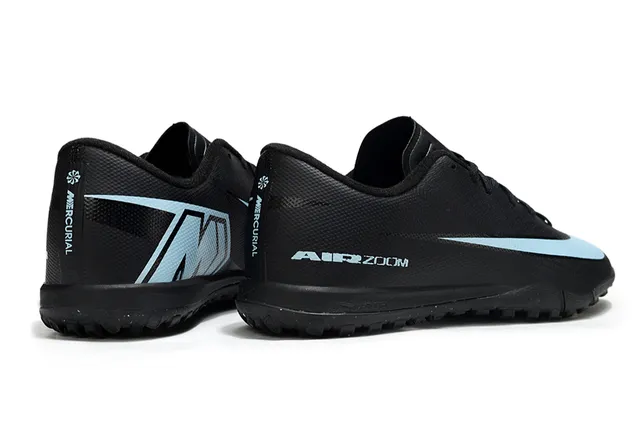 Nike Negro Azul Bajo Corte Superior Sintético Ligero Swoosh Acento Turf Zapatos de Fútbol 5