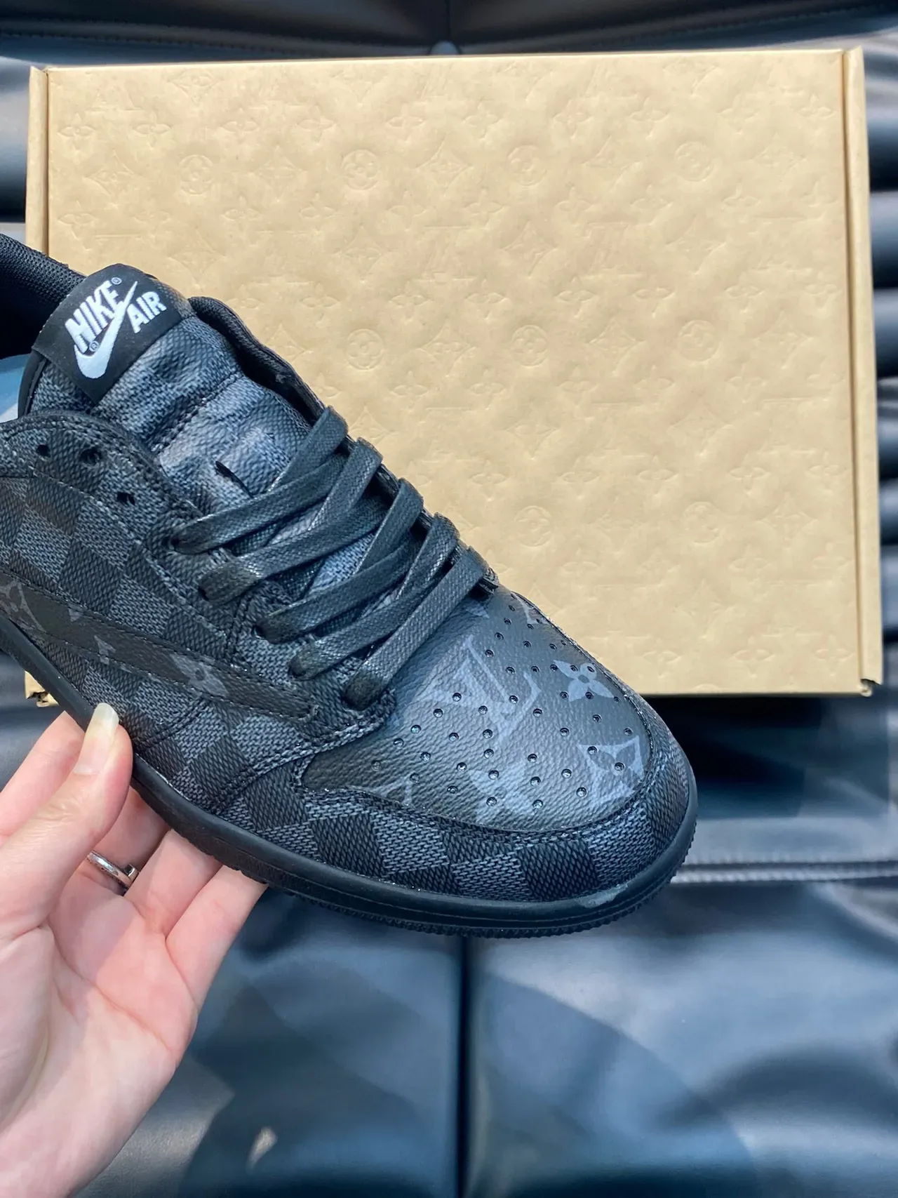 Nike Black Gray Monogram-Printed Upper Perforated Toe Cap Sneakers 2