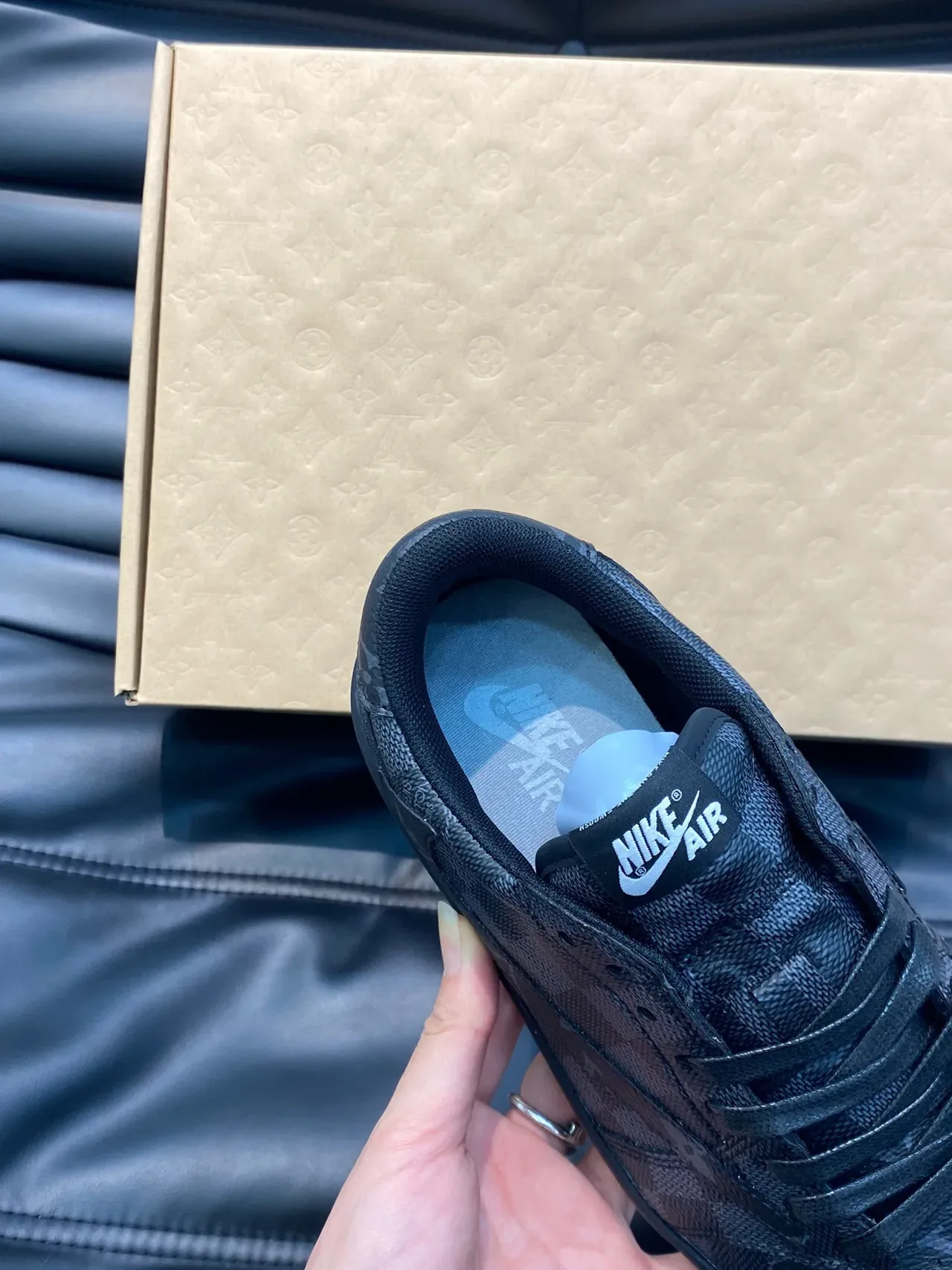 Nike Black Gray Monogram-Printed Upper Perforated Toe Cap Sneakers 3