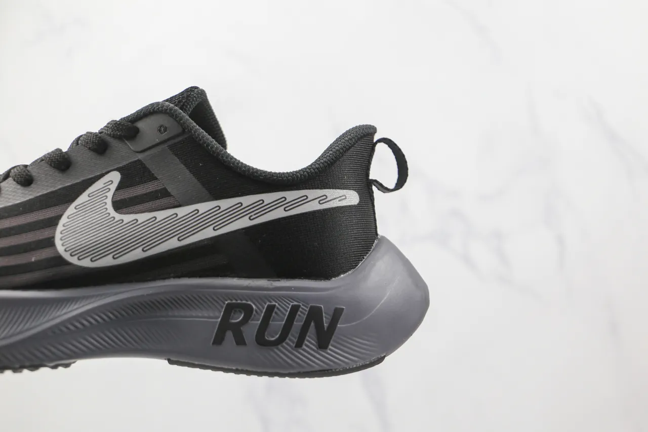 Nike Black Gray Striped Mesh Upper Embossed RUN Midsole Running Shoes 4