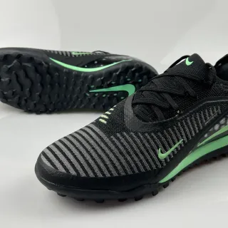 Nike Black Green Engineered Knit Upper Neon Swoosh Accents Turf Soccer Shoes