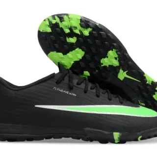 Nike Black Green Flyweave Upper Neon Swoosh Accent Turf Soccer Shoes