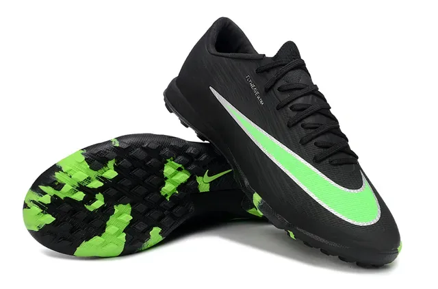Nike Preto e Verde Flyweave Upper Neon Swoosh Accent Sapatos de Futebol Turf 4