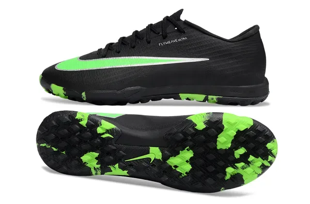 Nike Preto e Verde Flyweave Upper Neon Swoosh Accent Sapatos de Futebol Turf 6