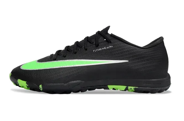 Nike Preto e Verde Flyweave Upper Neon Swoosh Accent Sapatos de Futebol Turf 7