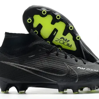 Nike Black Green High-Cut Flyknit Collar Textured Synthetic Upper Firm-Ground Soccer Shoes