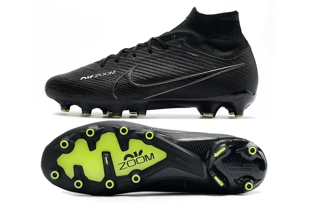 Nike Black Green High-Cut Flyknit Collar Textured Synthetic Upper Firm-Ground Soccer Shoes 5