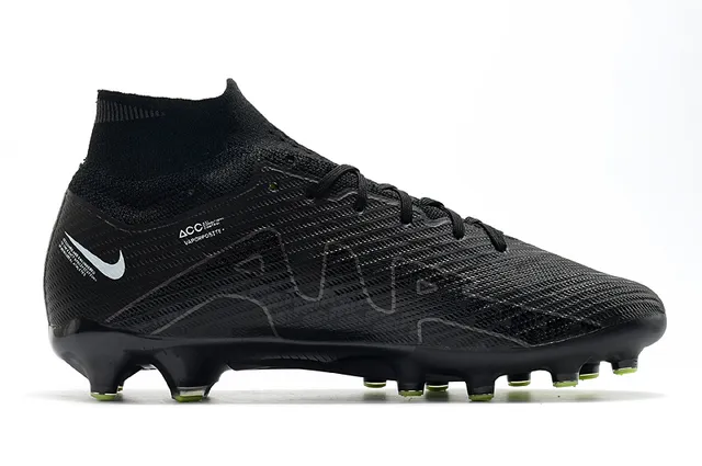Nike Black Green High-Cut Flyknit Collar Textured Synthetic Upper Firm-Ground Soccer Shoes 7