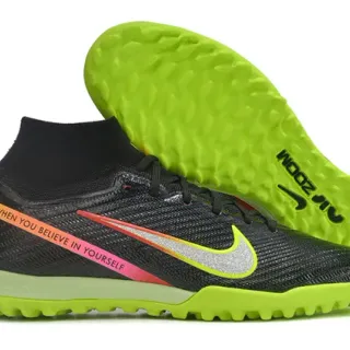 Nike Black Green High-Top Sock-Fit Collar Textured Synthetic Knit Upper Artificial-Grass Soccer Shoes