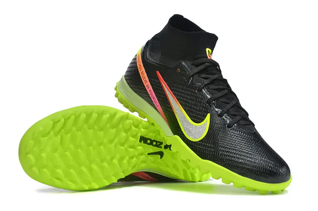 Nike Black Green High-Top Sock-Fit Collar Textured Synthetic Knit Upper Artificial-Grass Soccer Shoes 2