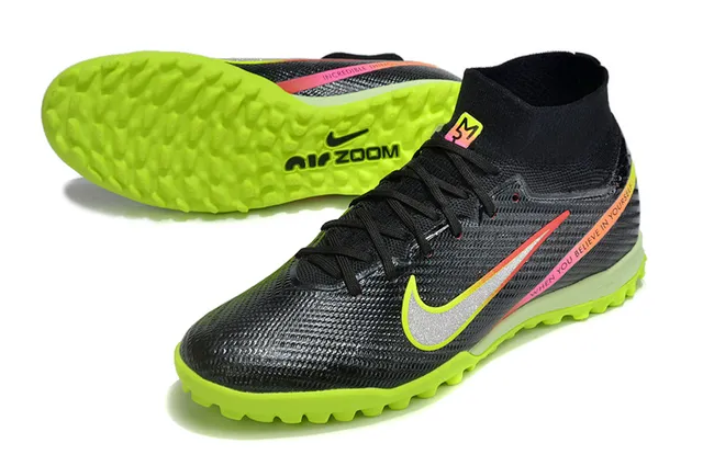 Nike Black Green High-Top Sock-Fit Collar Textured Synthetic Knit Upper Artificial-Grass Soccer Shoes 3
