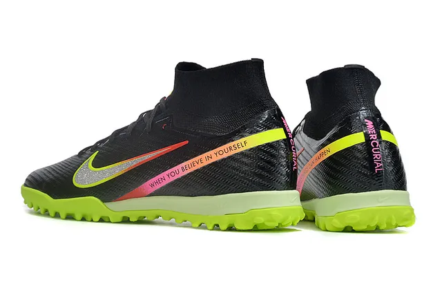 Nike Black Green High-Top Sock-Fit Collar Textured Synthetic Knit Upper Artificial-Grass Soccer Shoes 4