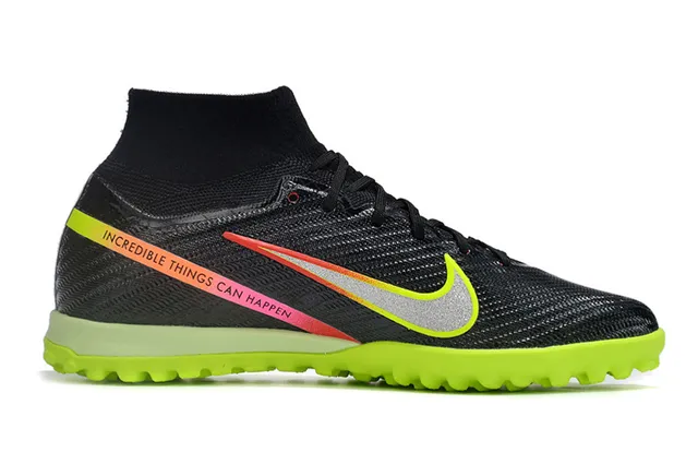 Nike Black Green High-Top Sock-Fit Collar Textured Synthetic Knit Upper Artificial-Grass Soccer Shoes 5