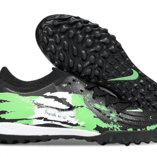 Nike Zapatillas de fútbol turf negro y verde con upper de knit y gráfico de salpicadura de pintura