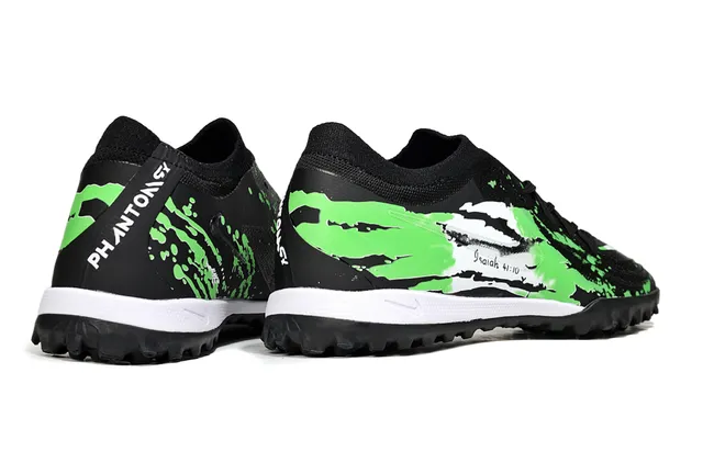 Nike Sapatos de futebol turf preto e verde com upper de knit e gráfico de salpicadura de tinta 5