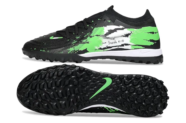 Nike Sapatos de futebol turf preto e verde com upper de knit e gráfico de salpicadura de tinta 6