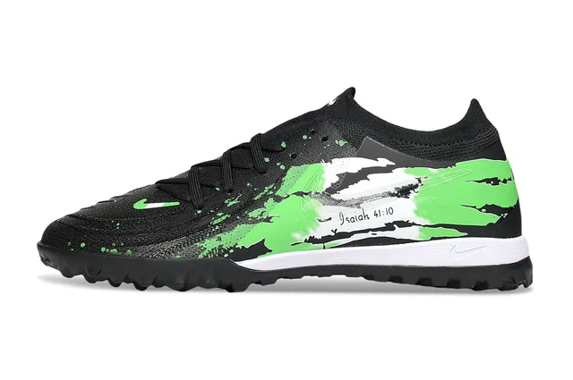 Nike Sapatos de futebol turf preto e verde com upper de knit e gráfico de salpicadura de tinta 7