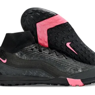 Nike Black Pink Sock-Fit Knit Collar Textured Synthetic Upper Turf Soccer Shoes