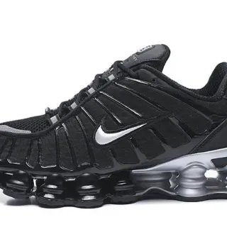 Nike Black Silver Shox Column Cushioning Ribbed Synthetic Cage Lifestyle Sneakers