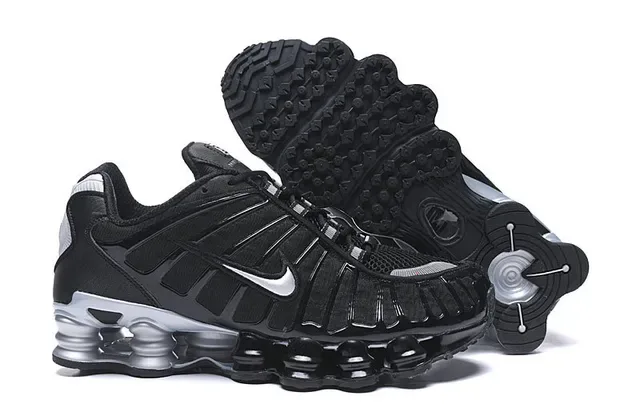 Nike Black Silver Shox Column Cushioning Ribbed Synthetic Cage Lifestyle Sneakers 2