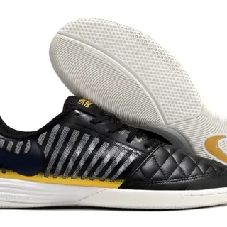 Nike Black Yellow Quilted Leather Toe Striped Mesh Side Panel Indoor Soccer Shoes