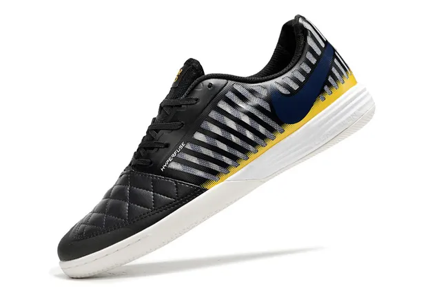 Nike Noir Jaune Matelassé Cuir Orteil Rayé Maille Panneau Latéral Chaussures de Football Intérieur 2
