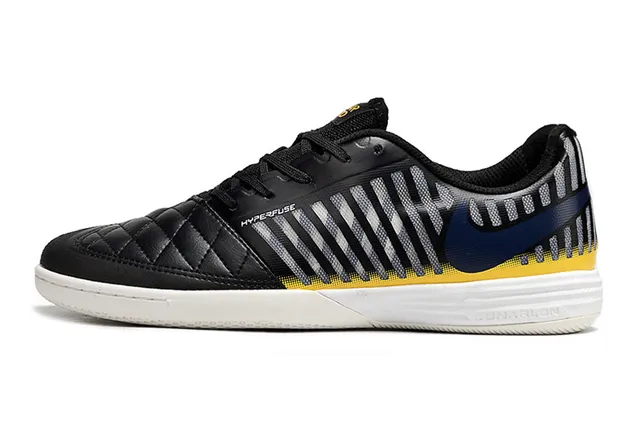 Nike Noir Jaune Matelassé Cuir Orteil Rayé Maille Panneau Latéral Chaussures de Football Intérieur 4