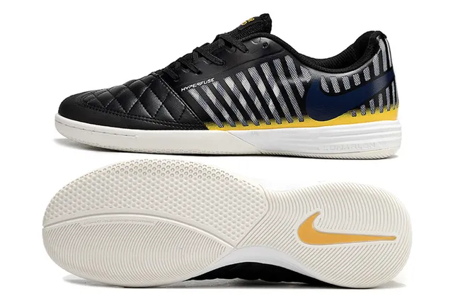 Nike Noir Jaune Matelassé Cuir Orteil Rayé Maille Panneau Latéral Chaussures de Football Intérieur 5