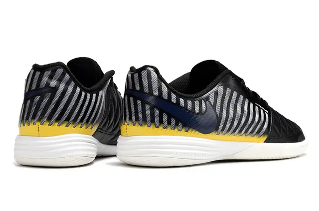 Nike Noir Jaune Matelassé Cuir Orteil Rayé Maille Panneau Latéral Chaussures de Football Intérieur 6