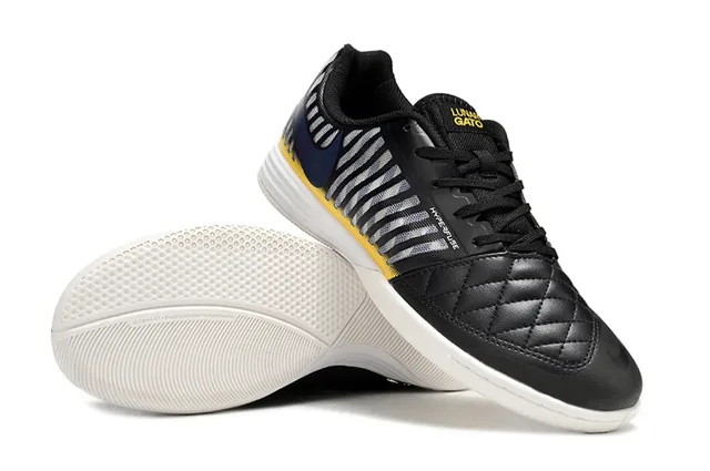 Nike Noir Jaune Matelassé Cuir Orteil Rayé Maille Panneau Latéral Chaussures de Football Intérieur 7