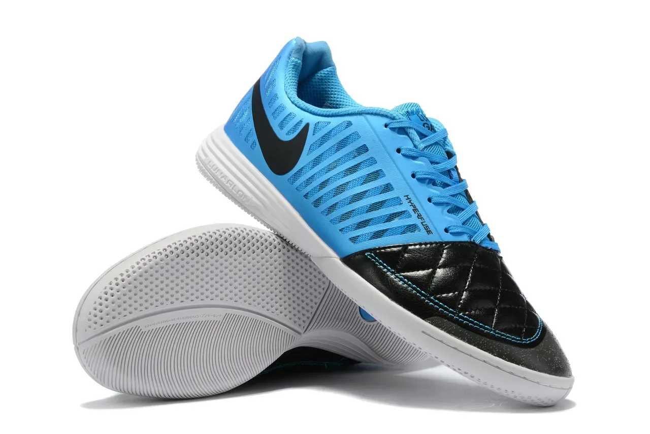 Nike Chaussures de football indoor bleu noir matelassage orteil recouvrement synthétique perforé 3
