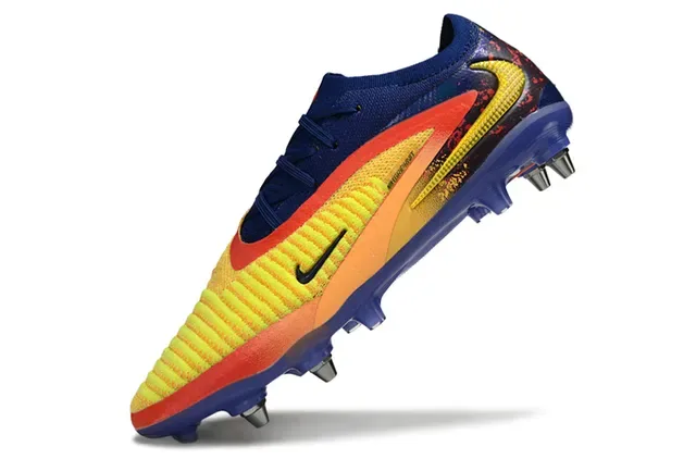 Nike Chaussures de football bleu multicolor low-cut à empeigne en knit avec lacets asymétriques pour terrain ferme 3